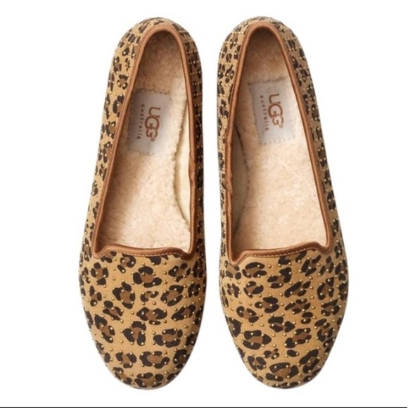 UGG Alloway Leopard Suede Flats With Lining 5 - Picture 3 of 10